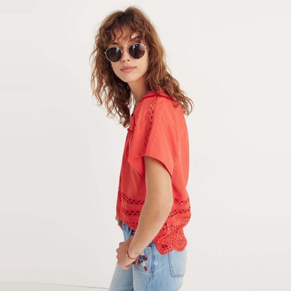 Madewell Eyelet Angelica Peasant Top Rusted Clay size Small - Picture 3 of 9